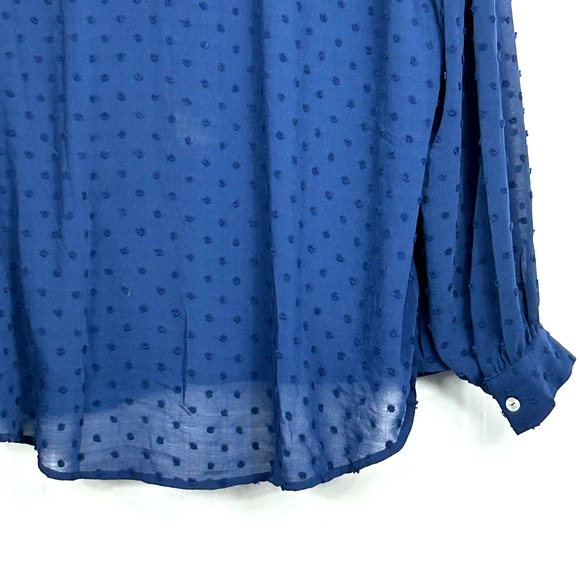 Beacon Apparel Blouse Womens 1X Navy Blue Swiss Dot Faux Wrap Long Sleeve - Picture 9 of 12